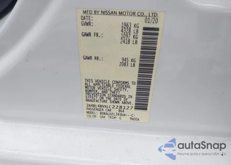 2020 Nissan Altima S Fwd from USA, damaged, VIN 1N4BL4BVXLC228127